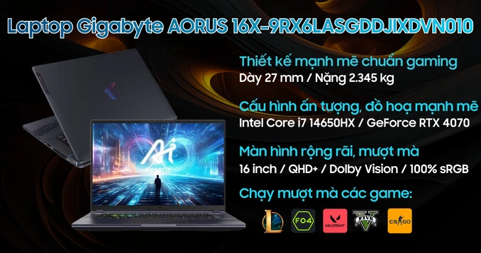 Laptop Gigabyte AORUS 16X-9RX6LASGDDJIXDVN010