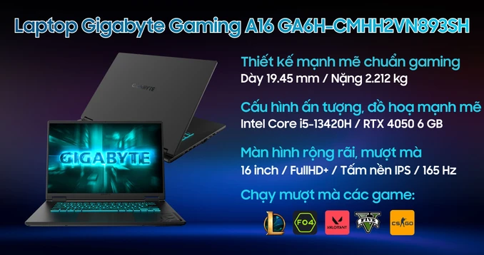 Laptop Gigabyte Gaming A16 GA6H-CMHH2VN893SH