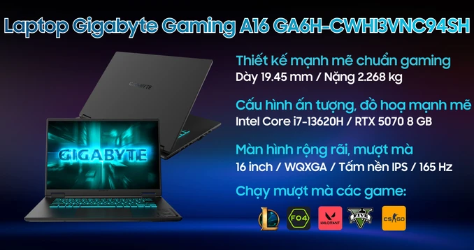 Laptop Gigabyte Gaming A16 GA6H-CWHI3VNC94SH