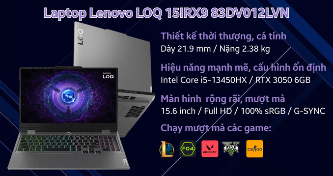 LAPTOP LENOVO LOQ 15IRX9 I5 13450H/24GB/SSD 512GB/VGA 3050 6G/LCD 15.6INCH 144HZ (SIÊU LƯỚT) - BH 9/2027 Laptop Lenovo LOQ 15IRX9 83DV012LVN - Đã Kích Hoạt - 1
