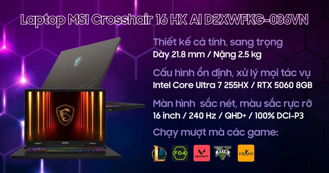 Laptop MSI Crosshair 16 HX AI D2XWFKG-036VN