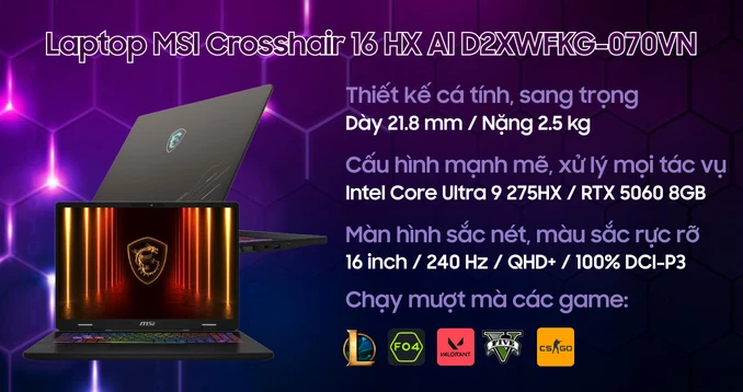 Laptop MSI Crosshair 16 HX AI D2XWFKG-070VN