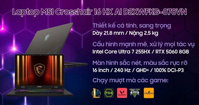 Laptop MSI Crosshair 16 HX AI D2XWFKG-078VN