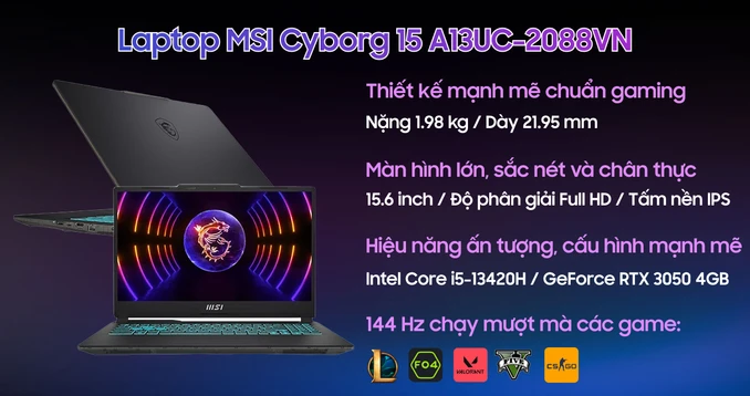 Laptop MSI Cyborg 15 A13UC-2088VN