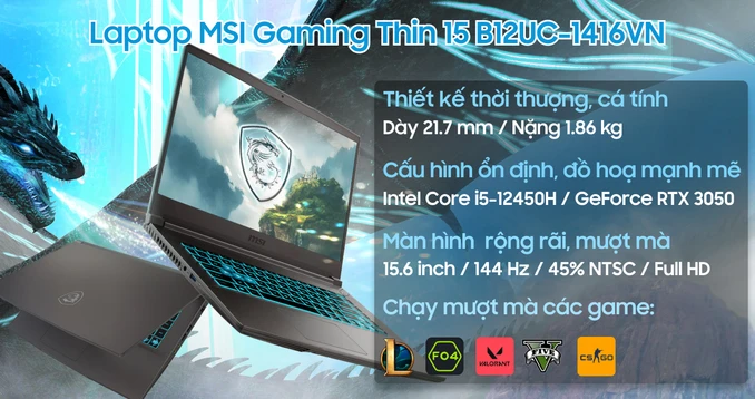 Laptop MSI Gaming Thin 15 B12UC-1416VN