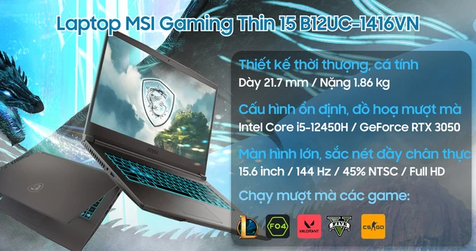 Laptop MSI Gaming Thin 15 B12UC-1416VN V2
