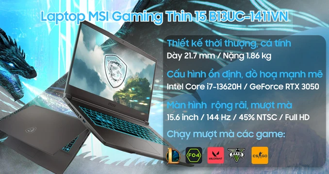 Laptop MSI Gaming Thin 15 B13UC-1411VN