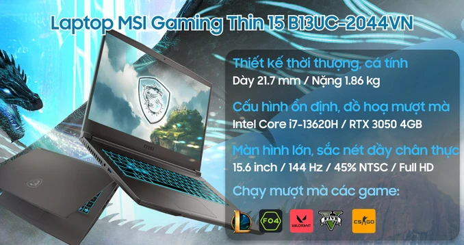Laptop MSI Gaming Thin 15 B13UC-2044VN