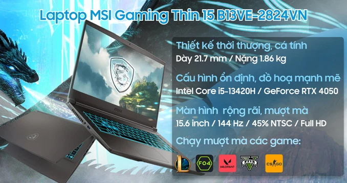 Laptop MSI Gaming Thin 15 B13VE-2824VN