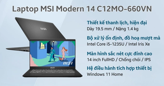 Laptop MSI Modern 14 C12MO-660VN