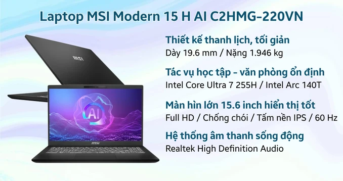 Laptop MSI Modern 15 H AI C2HMG-220VN