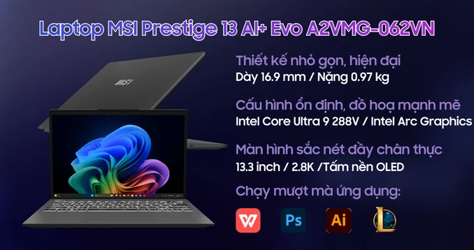 Laptop MSI Prestige 13 AI+ Evo A2VMG-062VN