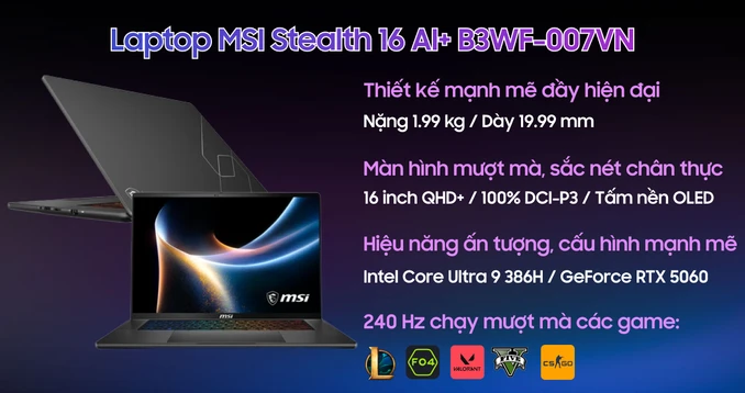 Laptop MSI Stealth 16 AI+ B3WF-007VN - 1