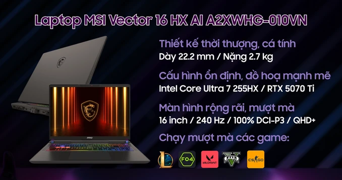 Laptop MSI Vector 16 HX AI A2XWHG-010VN