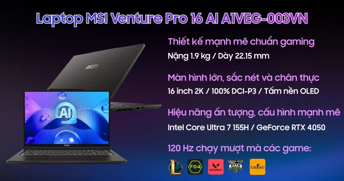 Laptop MSI Venture Pro 16 AI A1VEG-003VN