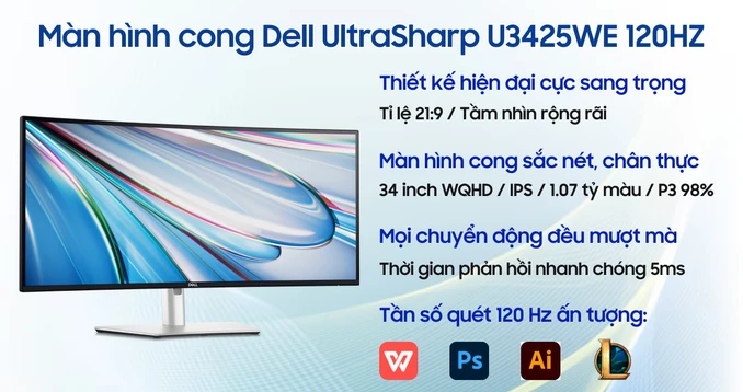 Màn hình cong Dell UltraSharp U3425WE 120HZ 34 inch