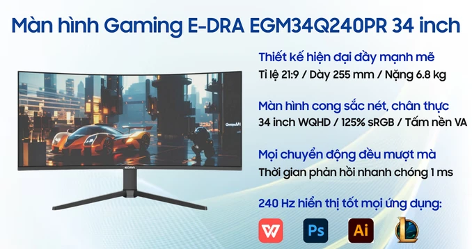 Màn hình Cong Gaming E-DRA EGM34Q240PR 34 inch