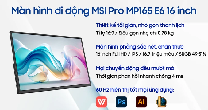 Màn hình di động MSI Pro MP165 E6 16 inch