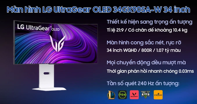 Màn hình Gaming LG UltraGear OLED 34GX90SA-W 34 inch