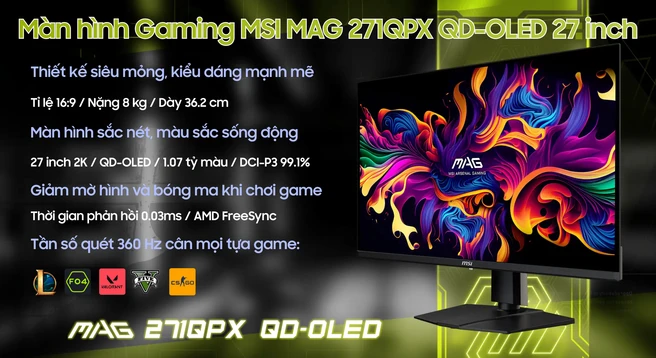 Màn hình Gaming MSI MAG 271QPX QD-OLED 27 inch