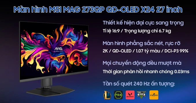 Màn hình Gaming MSI MAG 273QP QD-OLED X24 27 inch