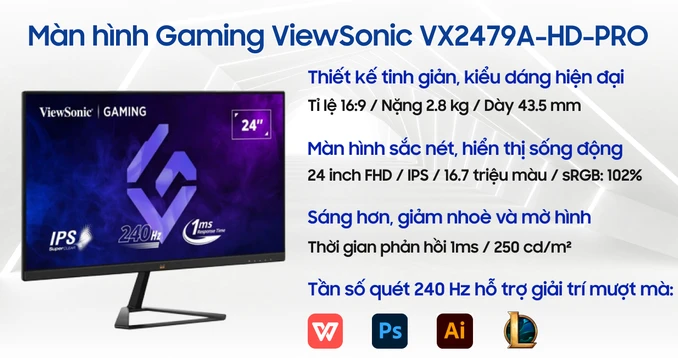 Màn hình Gaming ViewSonic VX2479A-HD-PRO 240Hz 24 inch