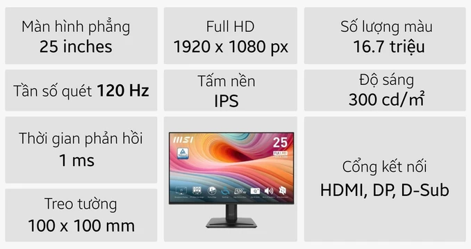Màn hình MSI MP251 E2 25 inch 120Hz