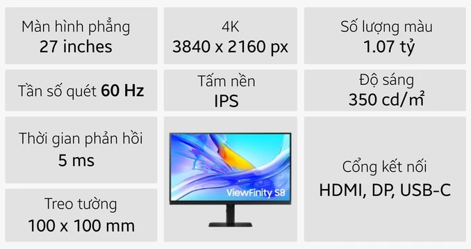 Màn hình Samsung ViewFinity S8 LS27D804 27 inch