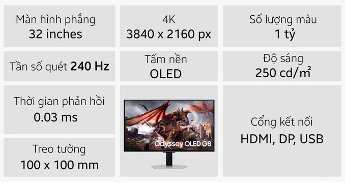 Màn hình Gaming Samsung Odyssey OLED G8 LS32DG802 32 inch