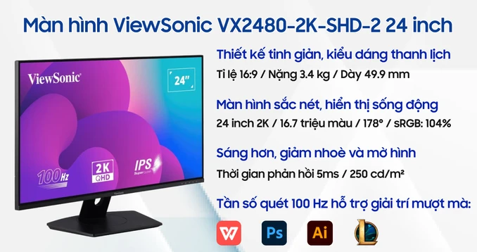 Màn hình ViewSonic VX2480-2K-SHD-2 24 inch