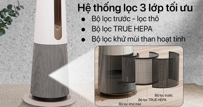 Máy lọc không khí kết hợp quạt LG Puricare Aero Tower Hit Be FS15GPBK0