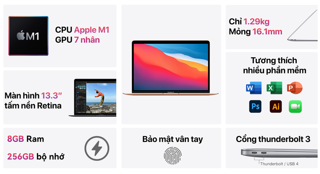Macbook Air M1 2020 (8GB/256GB) | Giá rẻ, giảm sốc 2024