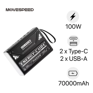 Pin dự phòng Movespeed 70000mAh 100W 2C2A tích hợp màn hình, đèn