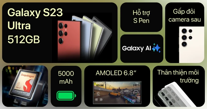 Samsung S23 Ultra 12/512GB | Giá rẻ chỉ 25.99tr, góp 0%