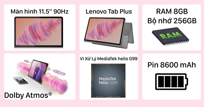 Máy tính bảng Lenovo Tab Plus Wifi 8GB 256GB ZADX0130VN - Kèm bao da
