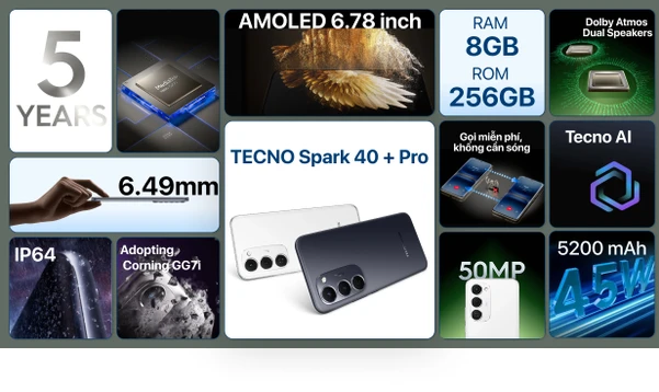TECNO Spark 40 Pro+ 8GB 256GB (Chỉ có tại CellphoneS)