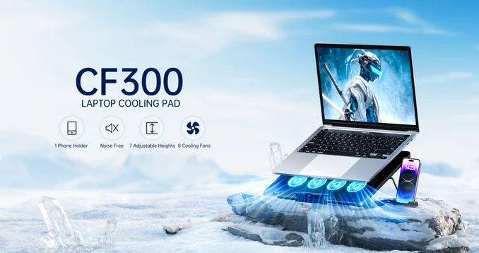 Giá đỡ Laptop/Macbook Rapoo kèm 8 quạt tản nhiệt CF300 - 8