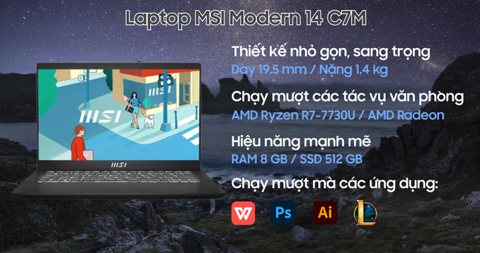 Laptop MSI Modern 14 C7M-221VN