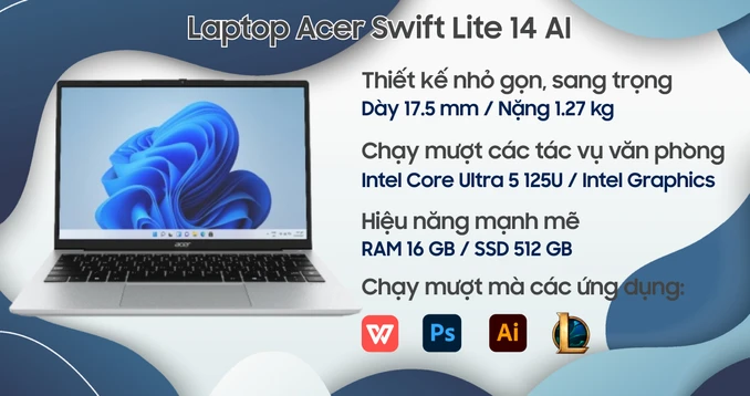 Laptop Acer Swift Lite 14 AI SFL14-51M-56HS