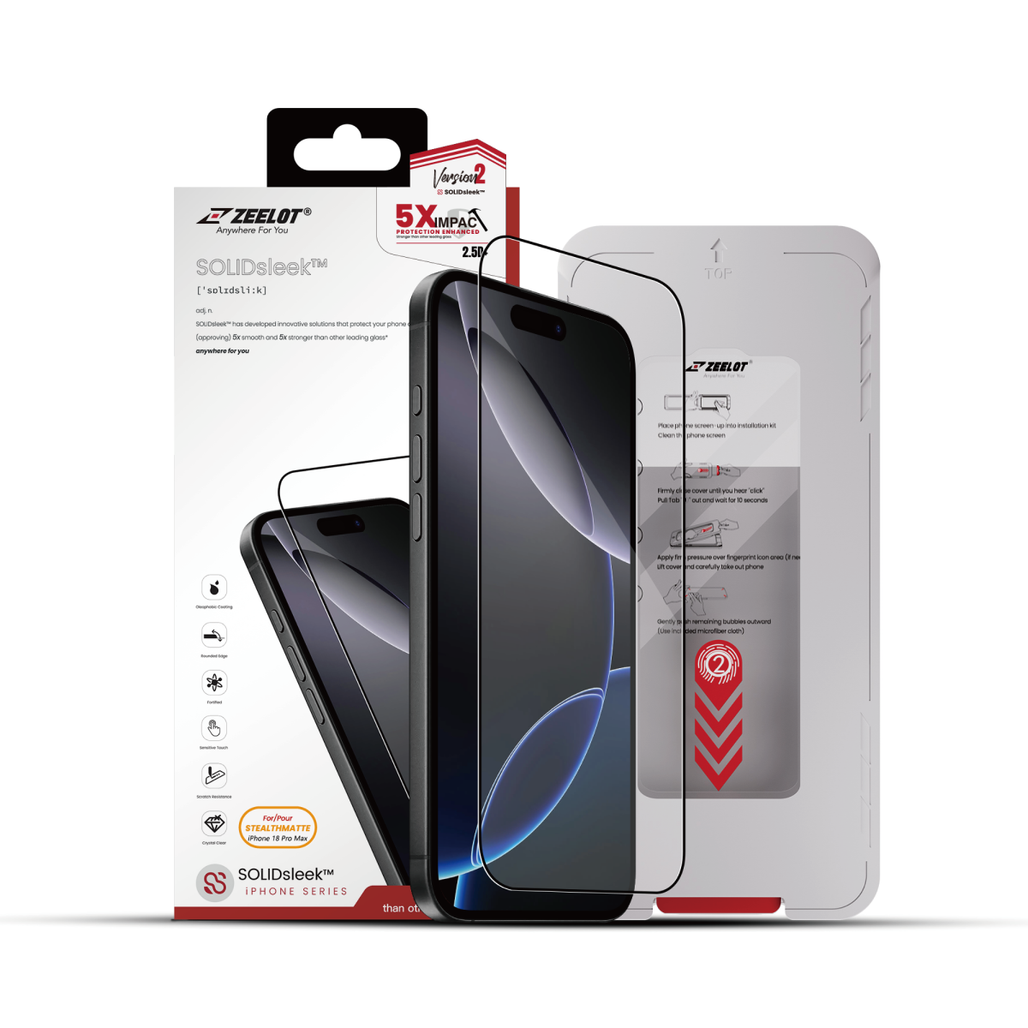 Dán kính cường lực màn hình iPhone 18 Pro Max/17 Pro Max Zeelot Solidsleek Full Viền Đen Cao Cấp