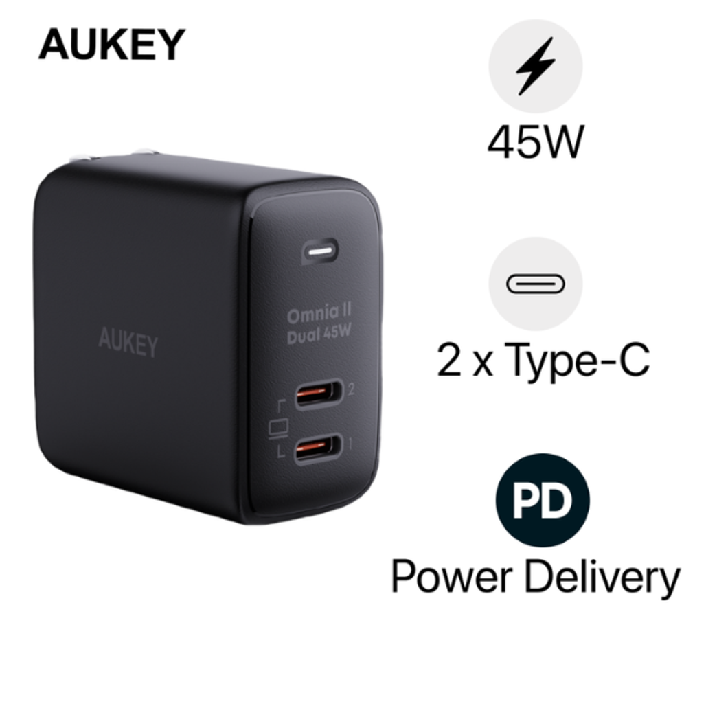 Củ sạc nhanh Aukey PD 45W PA-B4T 2 cổng- chấu gập - Cũ