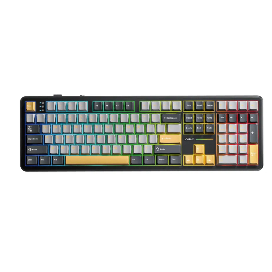 Bàn Phím Cơ Không Dây Aula F108 Đen Xám Vàng