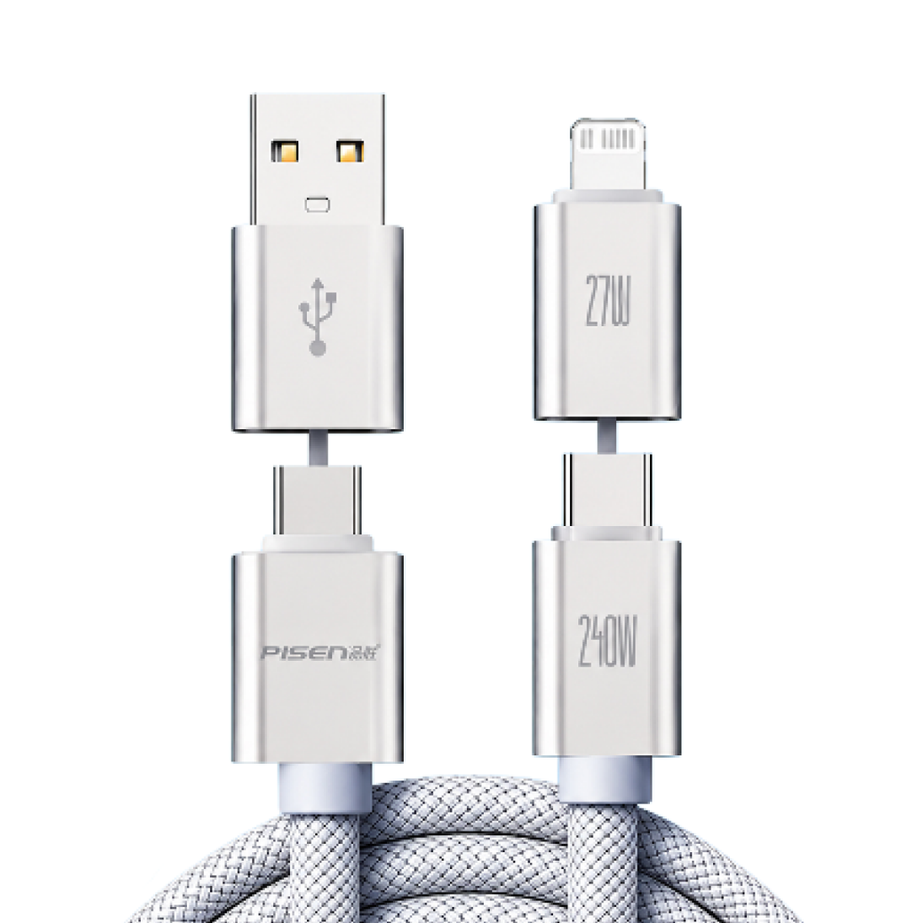 Cáp Pisen Pro Vivid 4-in-1 240W fast charging braided 1.2m