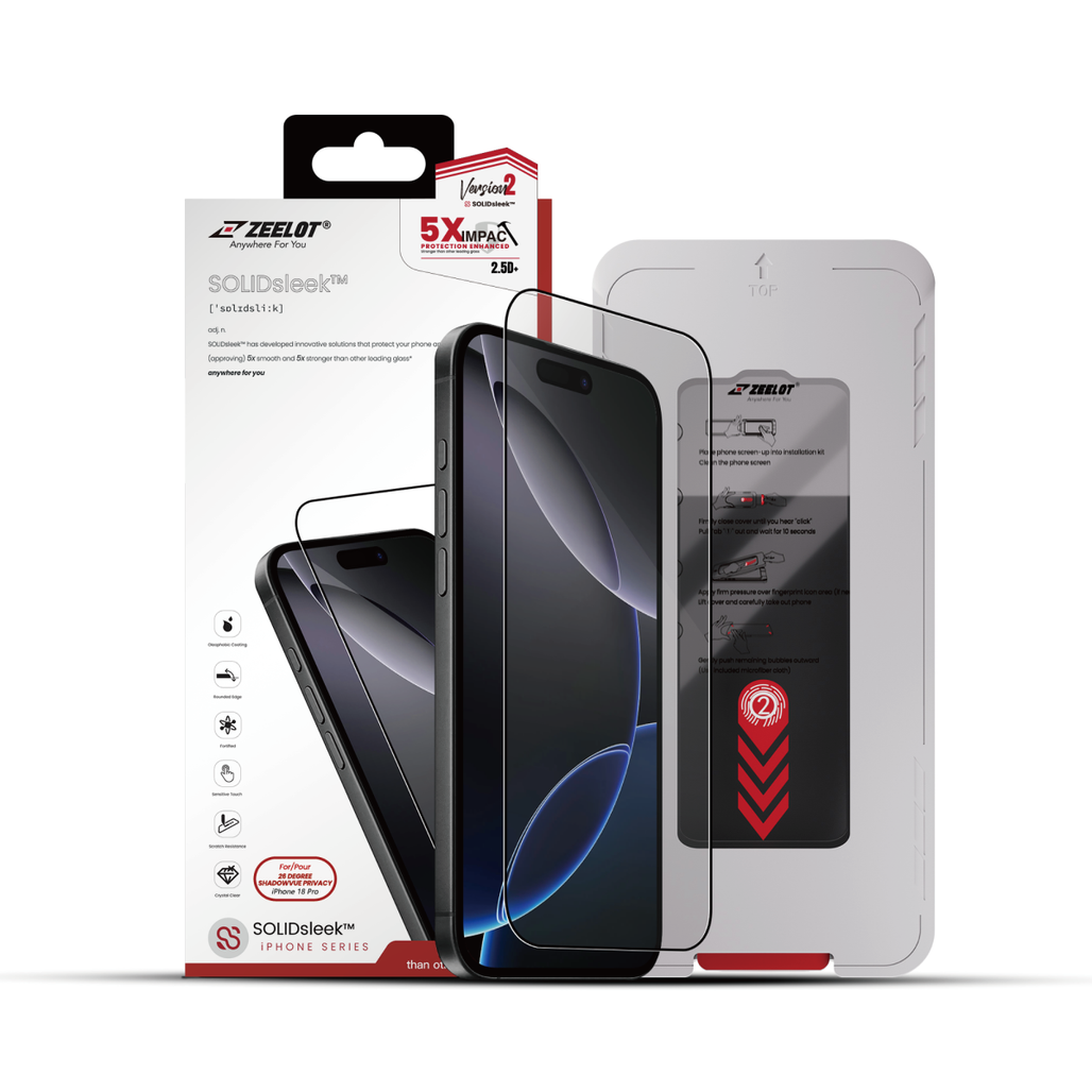 Dán kính cường lực màn hình iPhone 18 Pro Max Zeelot Chống Nhìn Trộm Solidsleek Full Viền Đen Cao Cấp