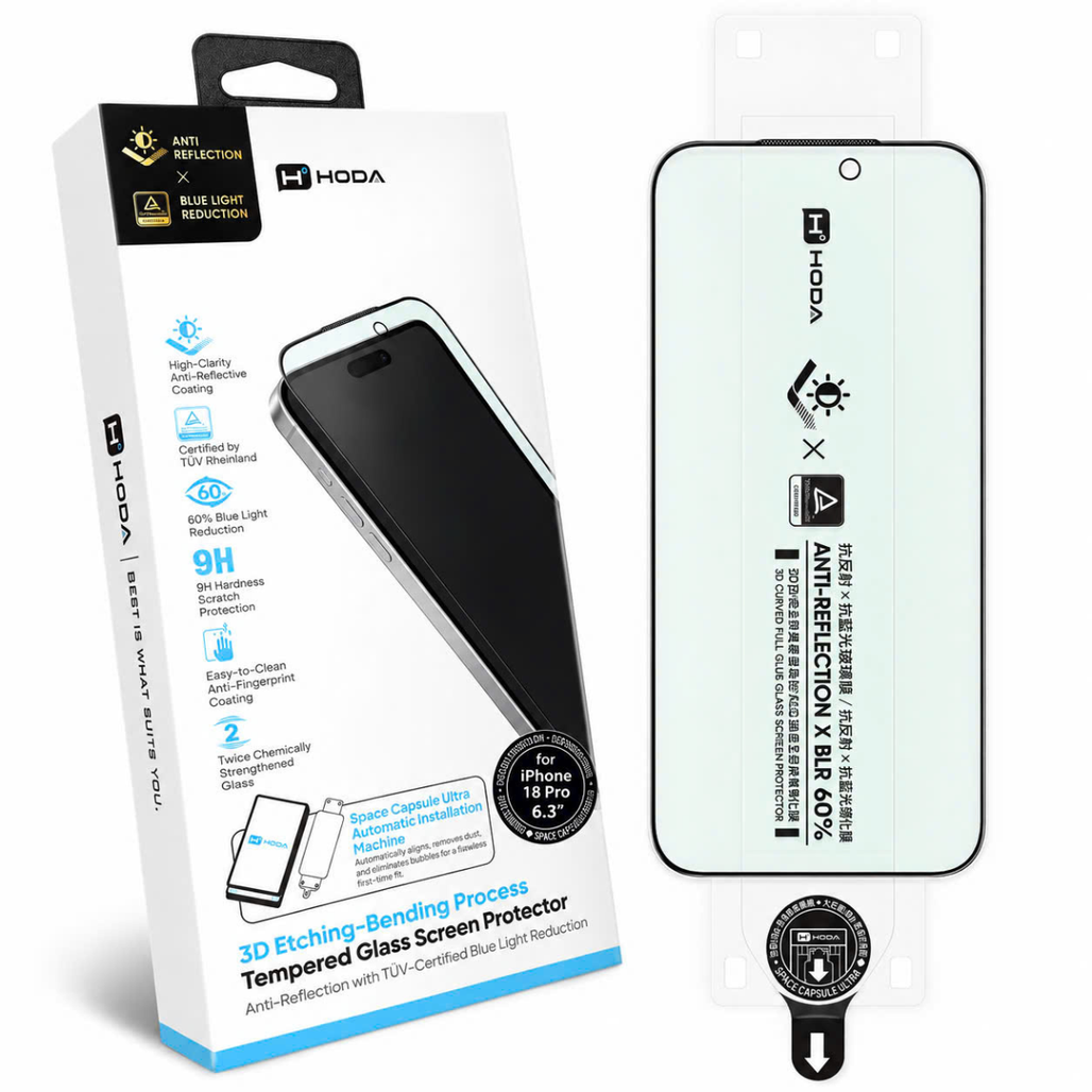 Dán kính cường lực màn hình iPhone 18 Pro Hoda 3d Chống Ánh Sáng Xanh Chống Chói Full Viền Đen Cao Cấp