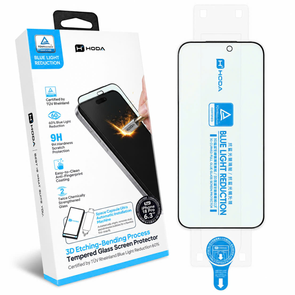 Dán kính cường lực màn hình iPhone 18 Pro Hoda 3d Chống Ánh Sáng Xanh Full Viền Đen Cao Cấp
