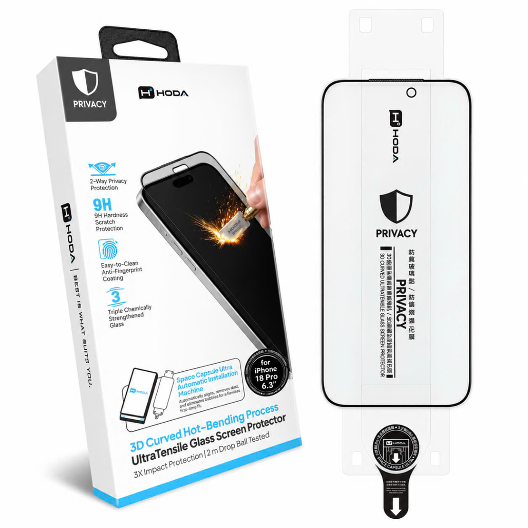 Dán kính cường lực màn hình iPhone 18 Pro Hoda 3d Chống Nhìn Trộm Full Viền Đen Cao Cấp