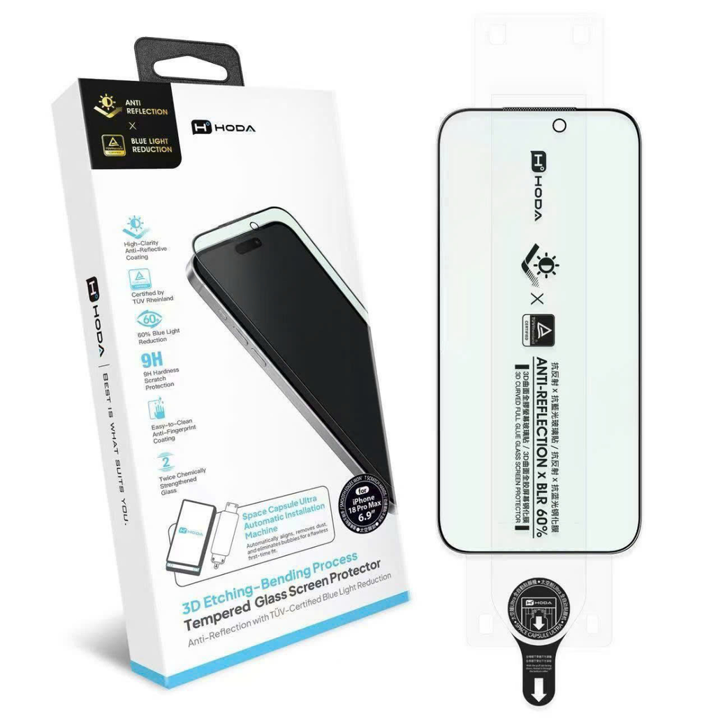 Dán kính cường lực màn hình iPhone 18 Pro Max Hoda 3d Chống Ánh Sáng Xanh Chống Chói Full Viền Đen Cao Cấp