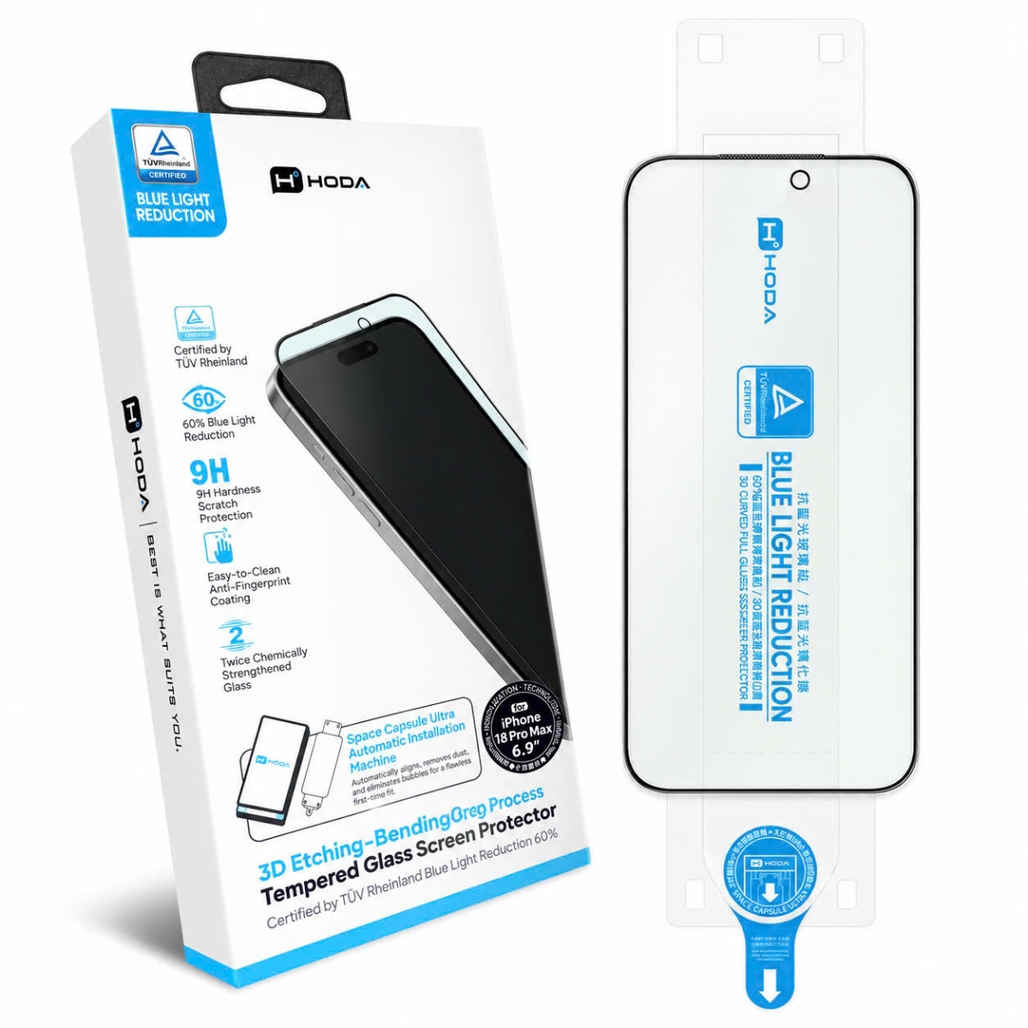 Dán kính cường lực màn hình iPhone 18 Pro Max Hoda 3d Chống Ánh Sáng Xanh Full Viền Đen Cao Cấp