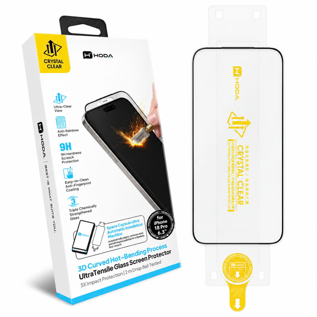 Dán kính cường lực màn hình iPhone 18 Pro/17 Pro Hoda 3d Purevision Clear Full Viền Đen Cao Cấp